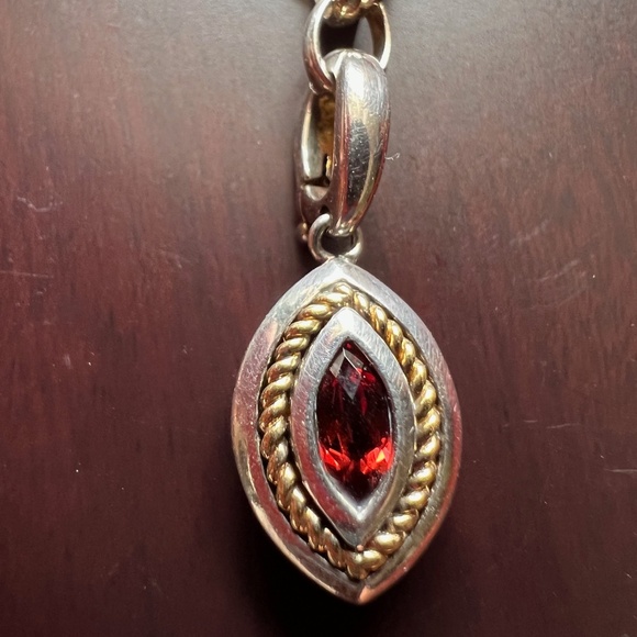 Garnet 925 W/ 18K Accents Italy Pendant W/ 925 Adjustable Italy Rolo 18" Chain - Picture 3 of 15